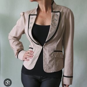 White House Black Market Beige Blazer with Black Trim